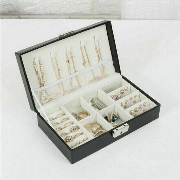 

simple girl earrings plate jewelry box protable leather earrings ring multi-function jewelry storage box