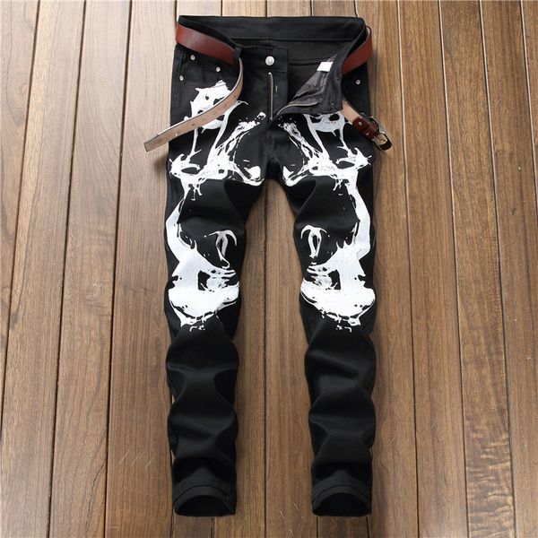 

men's jeans motorcycle clothes streetwear slim holes ripped distressed denim pants vintage long trousers jean homme ropa, Blue