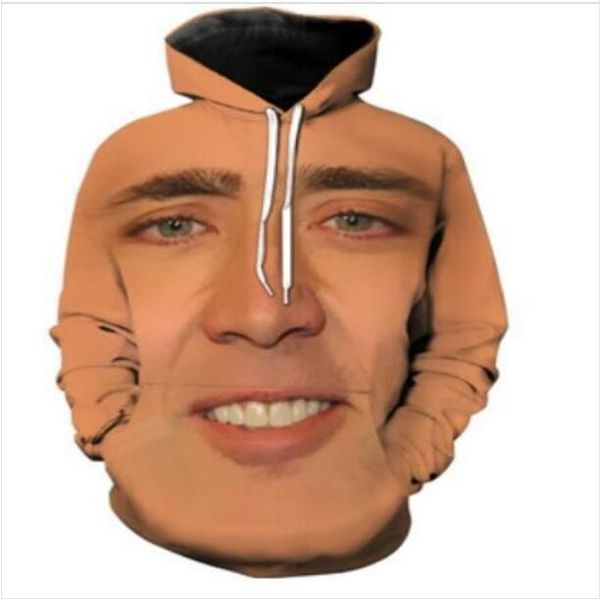 

new fashion men women the giant blown up face of nicolas cage 3d sweatshirts hoodies casual print hooded pullovers wr0120, Black