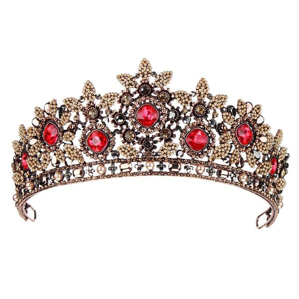 

red rhinestones baroque luxury crystal ab bridal crown tiaras light gold diadem tiaras for women bride wedding hair accessories, Golden;white