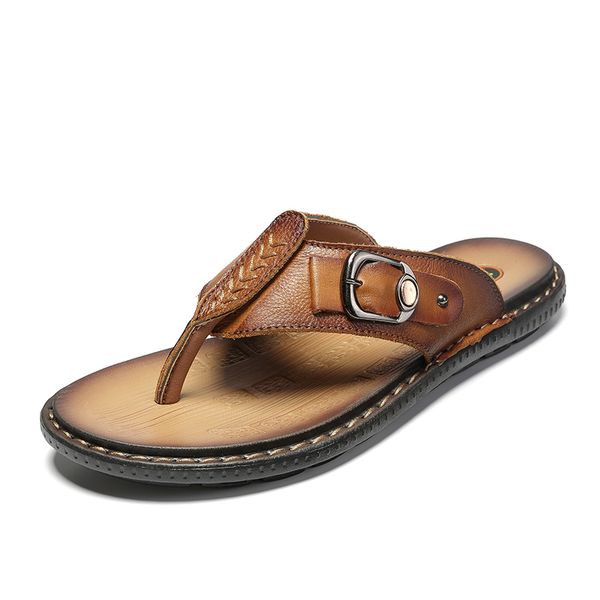 

new genuine leather arrival summer men flip flops beach sandals non-slip, Black