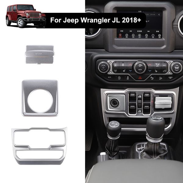 ABS Fenster Bedienfeld + Auto Zigarette Leichter USB Buchse Silber Dekorativ Für Jeep Wrangler JL Auto Interne Zubehör