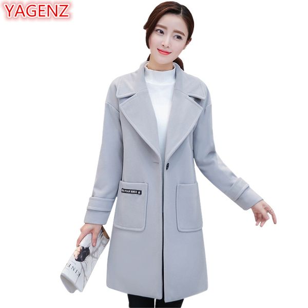 

yagenz women woolen coat leisure long section autumn winter new women clothing fashion student slim long sleeves woolen coat 508, Black