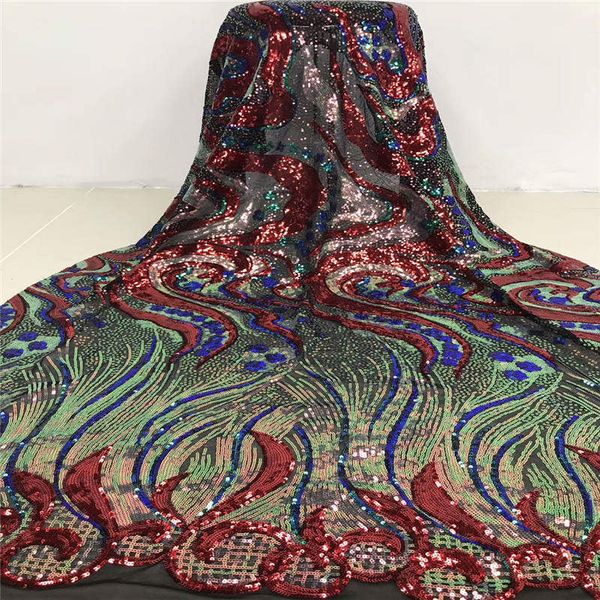 

7colors 5yards high grade teal green african french lace fabric fashion embroidered sequins net lace fabric with beads flp171, Black;white