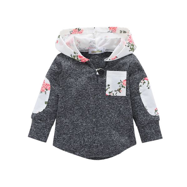 

toddler infant baby boys girls floral hoodie pocket long sleeve sweatshirt pullover warm clothes, Black