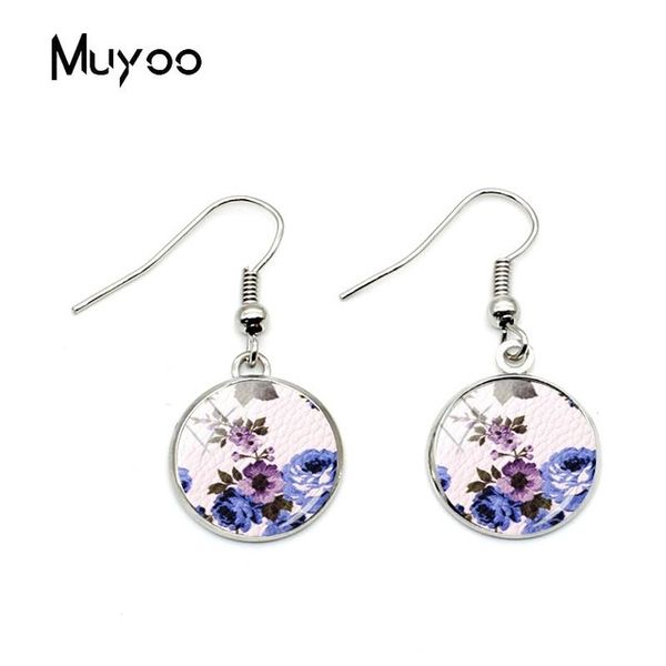 

2019 new design leather earring rose vintage flower fish hook earring glass printing handmade earring for women jewelry, Silver