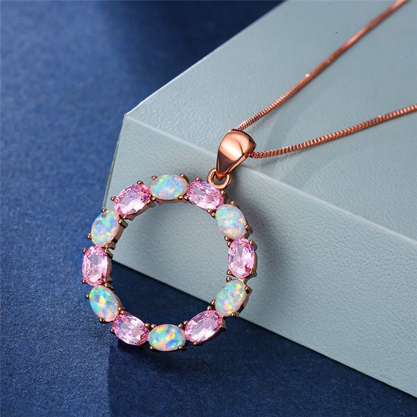 

rongxing luxury oval white blue fire opal necklace round circle pendant wedding necklaces for women 925 silver choker jewelry