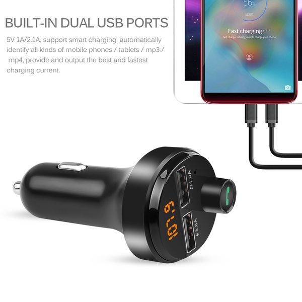 

handsfm transmitter bluetooth 5.0 aux modulator car kit tf car audio mp3 player 3.6a fast charge dual usb charger m-615