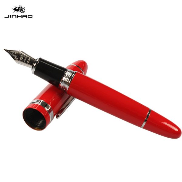 

jinhao 159 18kgp medium broad nib fountain pen red barrel silver trim ing