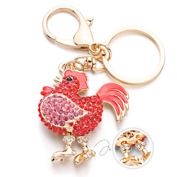 Forma-pica Luxo Galo Frango Chaveiros Cristal Trinket chaveiro anel suporte de metal animal Chaveiros K302