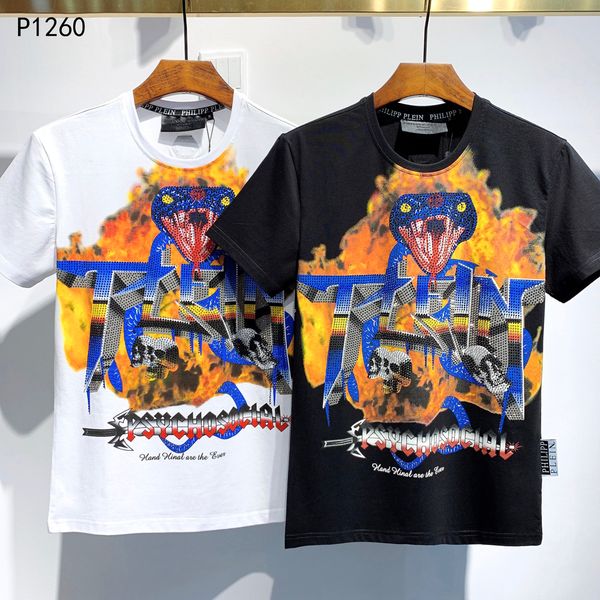 

pp philip plain brand mens designer t shirts firmata uomo fashion luxury designer t shirt summer homme mens skull tshirt tee 1260, White