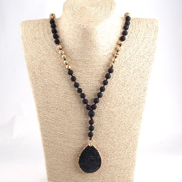 

fashion bohemian tribal jewelry long knotted lava stones and black lava pendant necklace beautiful necklaces pendants supplies, Silver