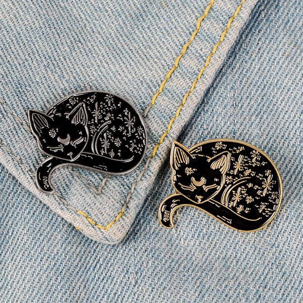 

gold silver enamel pin sleeping cats badge brooch bag clothes lapel pin dark gothic punk animal jewelry gift for cat fans kids8404956, Gray