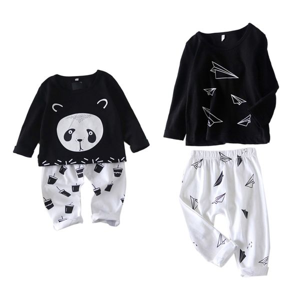 

autumn casual baby boys cute long sleeve cartoon print t-shirt +pants trouser costume set, White