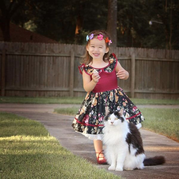 

baby dresses summer toddler girls sleeveless flower bow floral print backless wedding elegant dress clothes 2019, Red;yellow