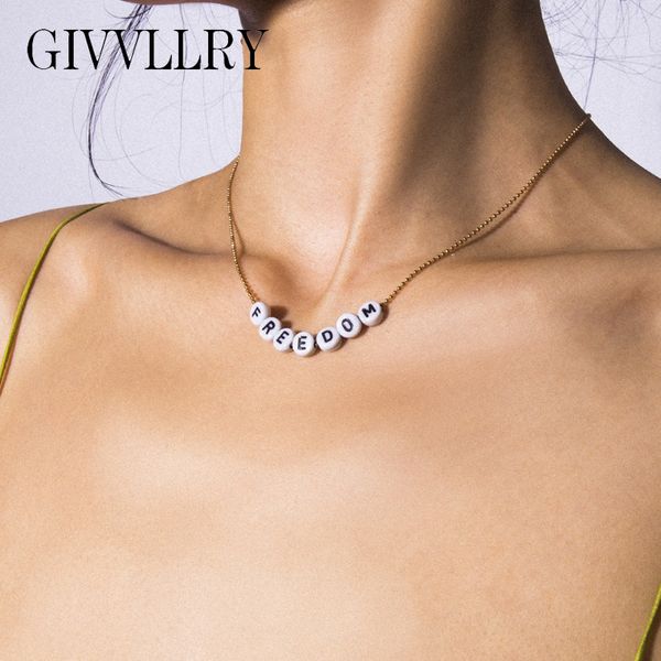 

givvllry letter beads pendant necklace fashion jewelry creative om anxiety sunshine charm collar chain necklace for women, Golden;silver