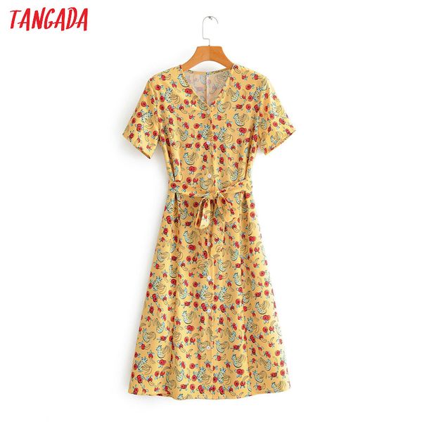 

tangada fashion women fruit print midi dress with slash short sleeve ladies summer dress vestidos 2f72, Black;gray