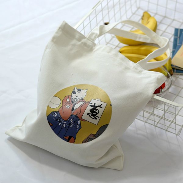 

women's canvas bag cartoon cat cloth shopping bags female large capacity shoulder tote bag eco reusable shopper ladies handbags