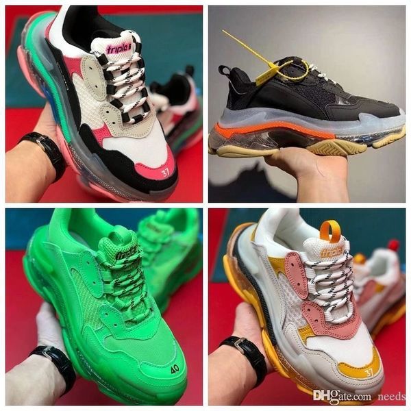 

2019 triple-s clear bubble midsole mens womens trainers 17fw triple s luxury designer sneakers neon green pink black leisure shoes size36-45