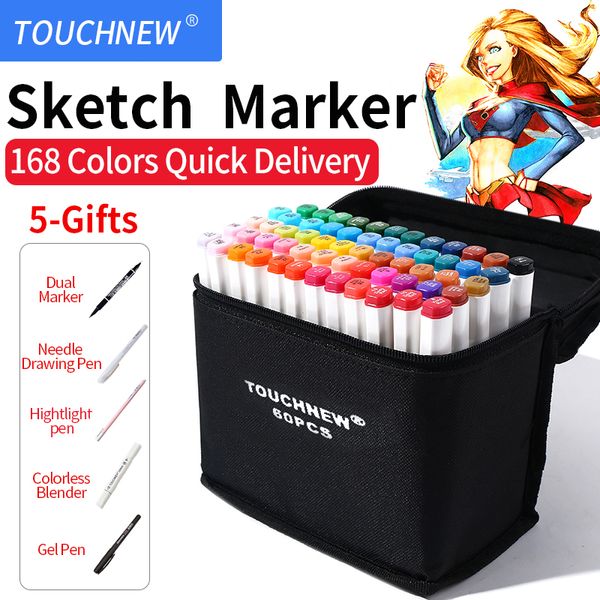 

touchnew 30/40/60/80 color dual head animation marker pen drawing sketch pens art markers alcohol based art supplies with gifts