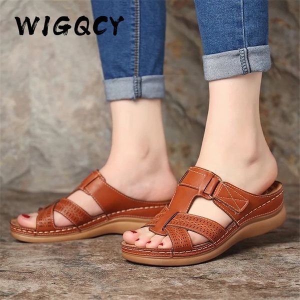 

sandals woman summer shoes for women shoes comfy soft women sandals retro wedge low heels thick bottom ladies, Black
