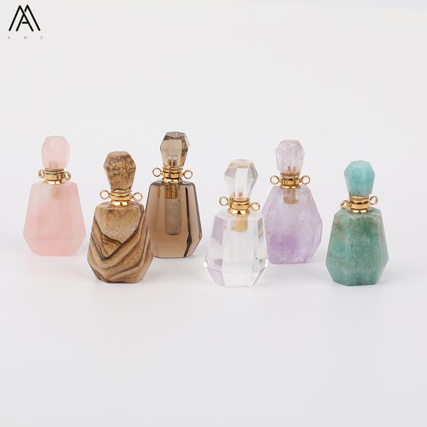 

natural amethysts quartz perfume bottle pendant necklace,gold stainless steel natural stone perfume jewelry findings dss-227ambe, Silver