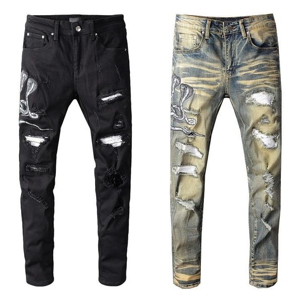 

luxury mens designer jeans mens designer ripped skinny slim elastic denim fit biker jeans fashion fit zipper ripped pants