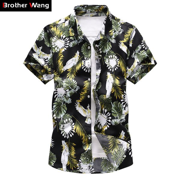 

2019 summer men's hawaiian shirt fashion casual beach style short sleeve flower shirt brand clothes plus size 5xl 6xl 7xl, White;black