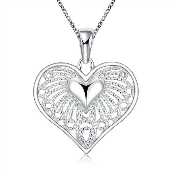 

plated sterling silver necklace 20 inches hollow heart-shaped pendant necklace dhsn720 sale 925 silver plate pendant necklaces jewelry