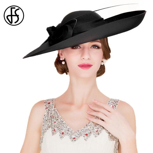 

fs fascinators big brim kentucky derby hat royal weddings hats elegant women dresses for church lady black red tea party fedora hlzkf, White