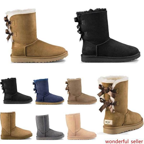 

designer australia women classic snow boots ankle short bow fur boot for winter chestnut women winter shoes size 36-41
