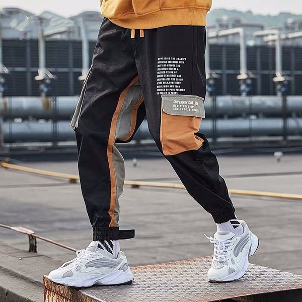 

мужчины и женщины нейтральный хлопок уличный хип-хоп комбинезоны новый контрастный цвет повседневные спортивные ветровые брюки середины тали, Black