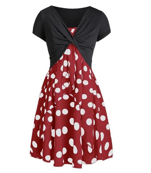 

fashion new womens casual dresses suit short sleeve chiffon printing breathe wave point outdoor gift size s-xxl, Black;gray