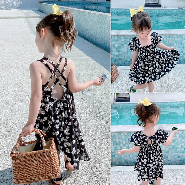 

kids dresses for girls summer chiffon dress little daisy little girl floral princess dress baby western style suspender skirt, Red;yellow