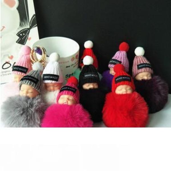 

сон baby doll брелок ручной работы помпон кроличий мех мяч карабин брелок держатели брелки сумка подвески 21 цвет, Silver