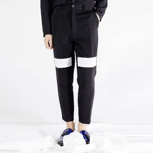 

27-44 2017 men's clothing hair stylist catwalk original fashion black and white stitching slim pants costume plus size costumes