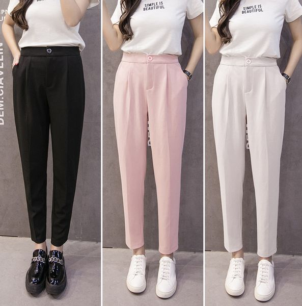 

women's pants & capris summer autumn style white women casual sashes pencil pant high waist elegant work trousers female pantalon femme, Black;white