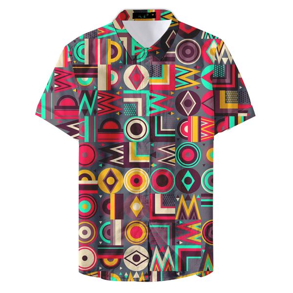 

2019 new hawaiian collar hawaiian geometry printed man casual shirt, White;black