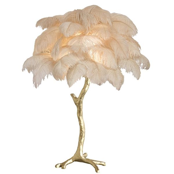 

Feather table lamp bedroom bedside lamp copper fashion luxury American villa hotel clubhouse living room decoration lamp
