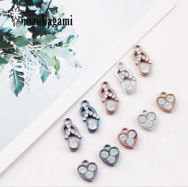 

zinc alloy candy colors inlaid drill flip flop heart charms 10pcs/lot for diy fashion pendant earrings jewelry accessories, Bronze;silver