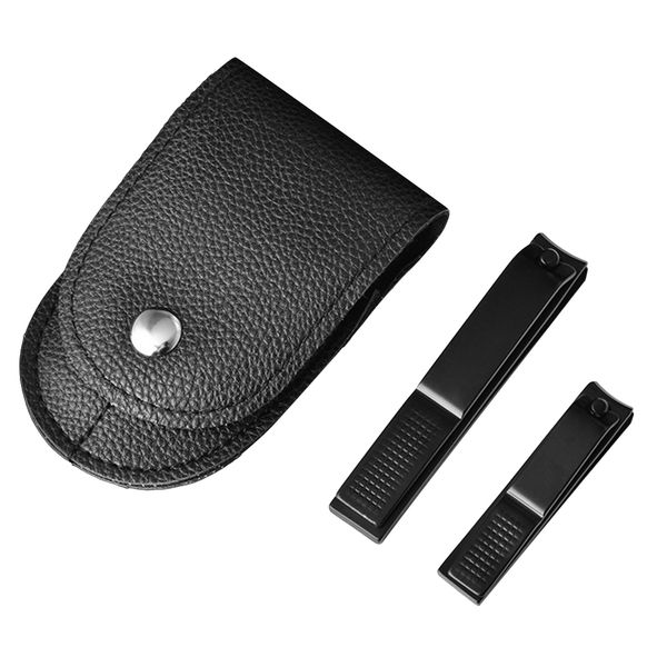 

black 2 pcs nail clippers set stainless steel sharp fingernail toenail clippers for men women with leather case