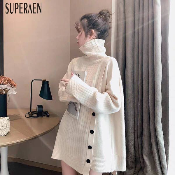 

superaen fashion pullovers sweater female autumn and winter new turtleneck korean style ladies sweaters solid color women, White;black