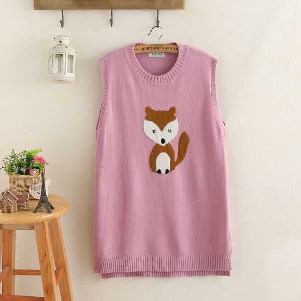 

plus size cartoon squirrel fox pattern sleeveless vest pullover sweater 8503-aq, White;black