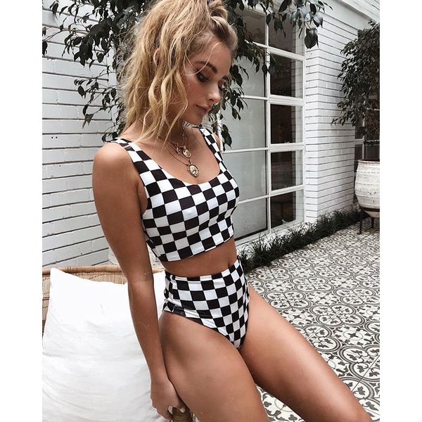 

chess checkered bikinis women high waist bathing suit women push up swimwear biquini female swimsuit summer beachwear -8