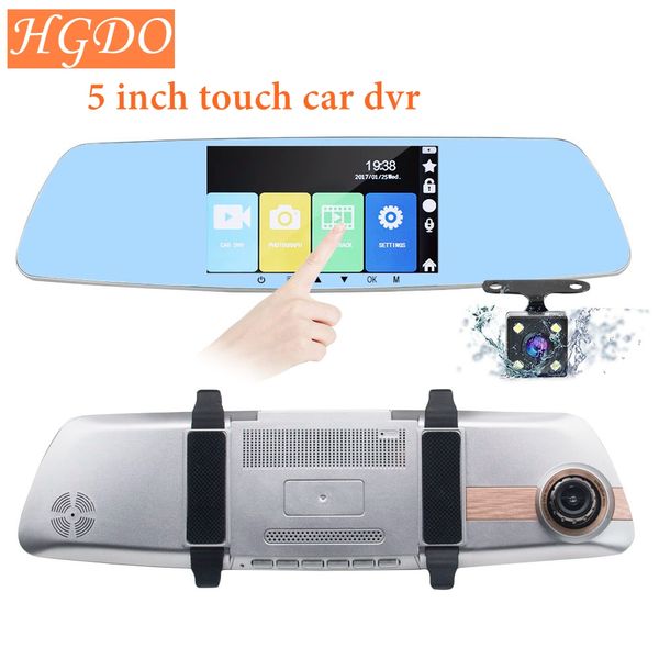 

hgdo car dvr camera 5" touch screen rearview mirror auto dvrs dual lens recorder registrator fhd 1080p night vision dash cam