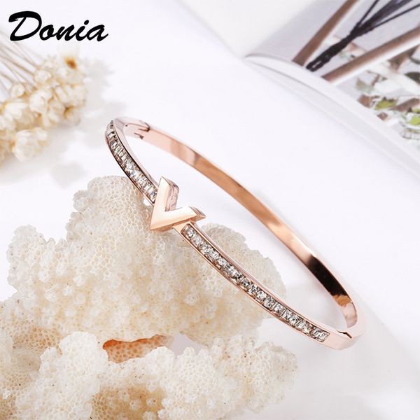 

donia jewelry two color electroplating exaggerated micro inlay zircon letter adjustable opening bracelet personalized birthday gift, Black