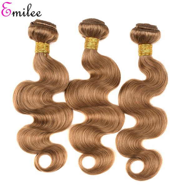 

emilee light brown body wave bundles color 27 human hair bundles with closure 4x4 pre-colored brown hair weave, Black