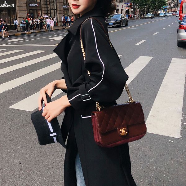 

nice spring tide women's windbreaker long loose casual women's jacket autumn fashion long coat, Tan;black