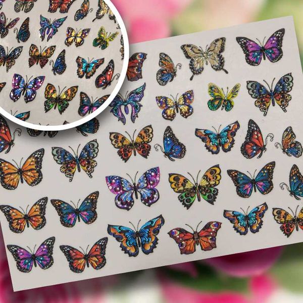 

3d acrylic engraved natural colorful butterfly nail sticker nail water decals fashion empaistic water slide decalsi z0318, Black