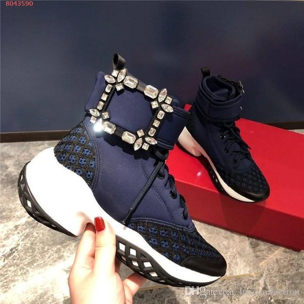 

womens crystal ankle boots with square buckle,sport shoes with thick soles,high-height increasing sneaker,complete set of shoe box, Black
